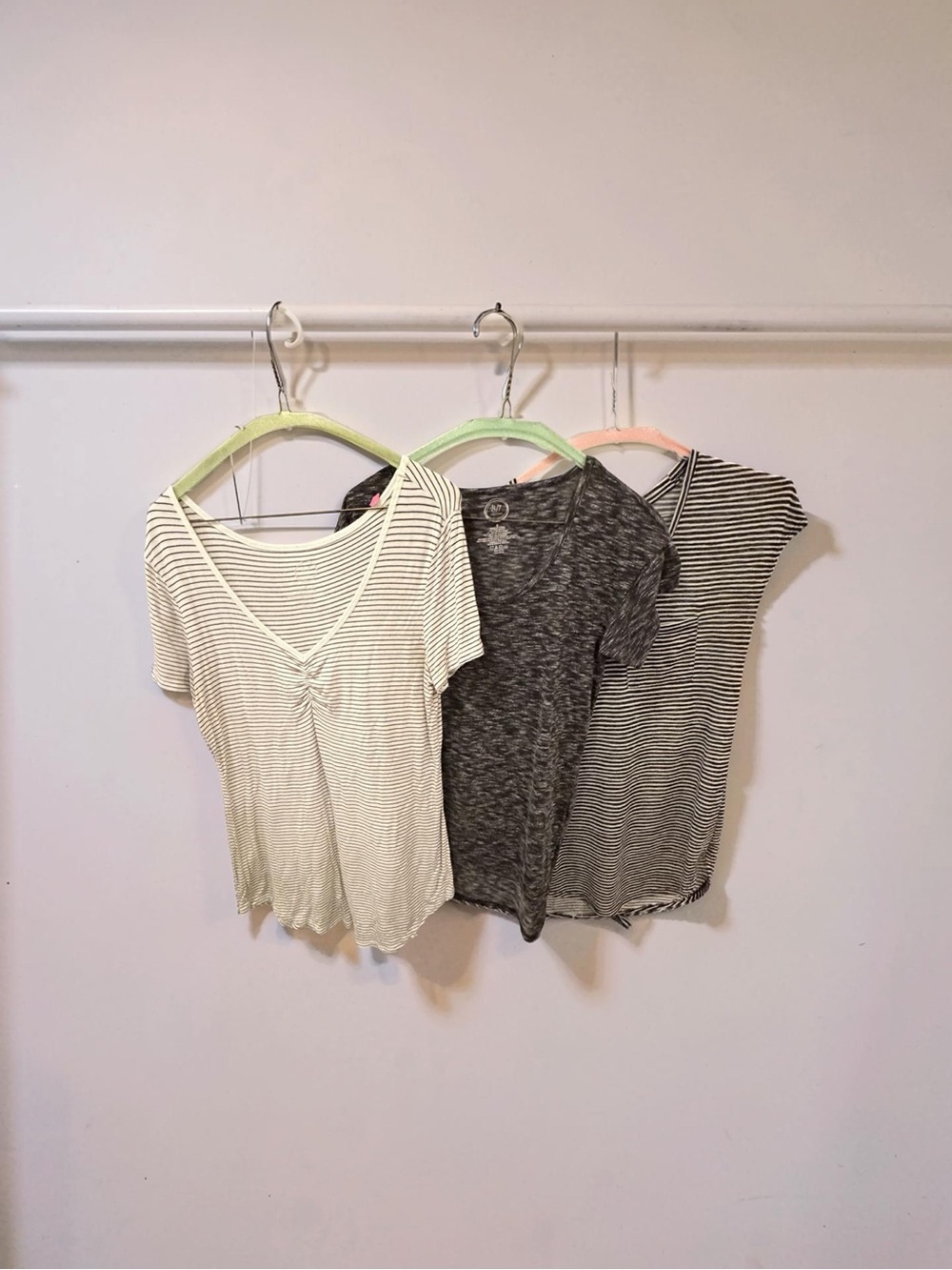Maurices Short Sleeve Tee Trio in Cream, Charcoal and Black-Stripe